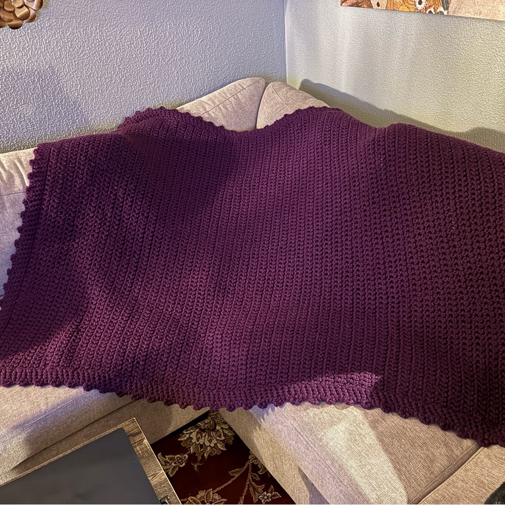 Handmade Cozy Solid Purple Crocheted Throw Blanket